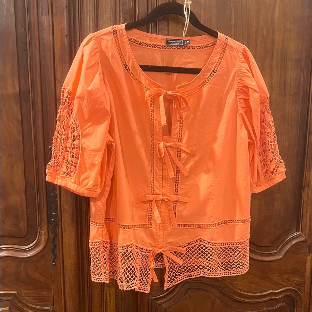 Vineyard Vines Women’s Just Peachy Cotton Eyelet Blouse size M - Picture 2 of 10
